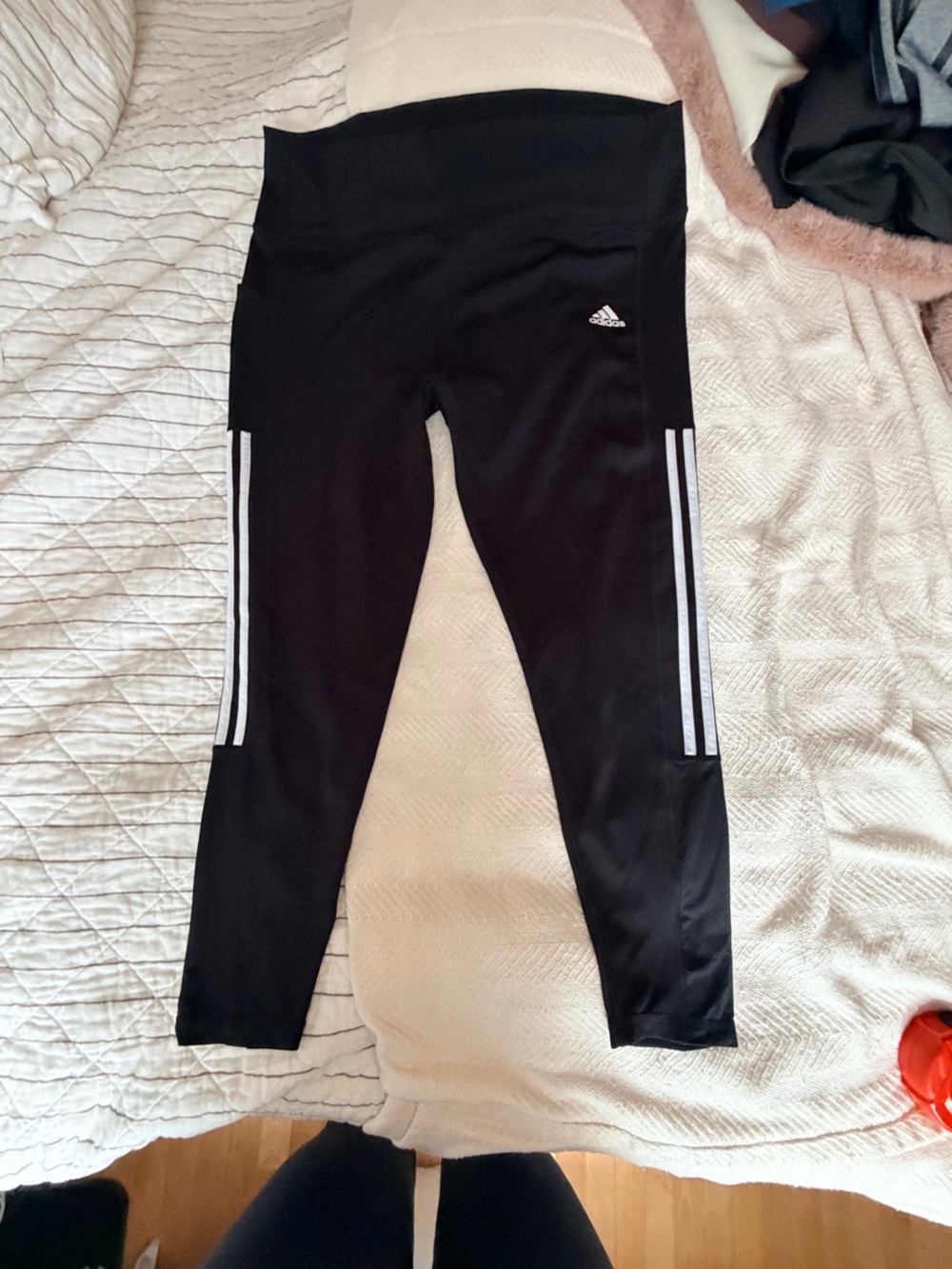 adidas Black Leggings with White Side Stripes